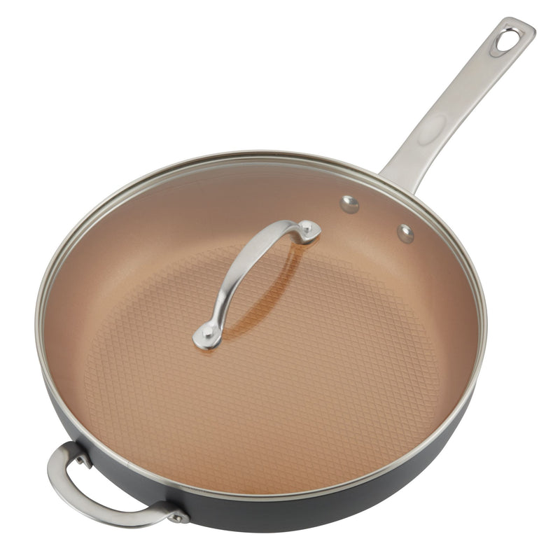 Hard Anodized 12-Inch Nonstick Deep Frying Pan with Helper Handle