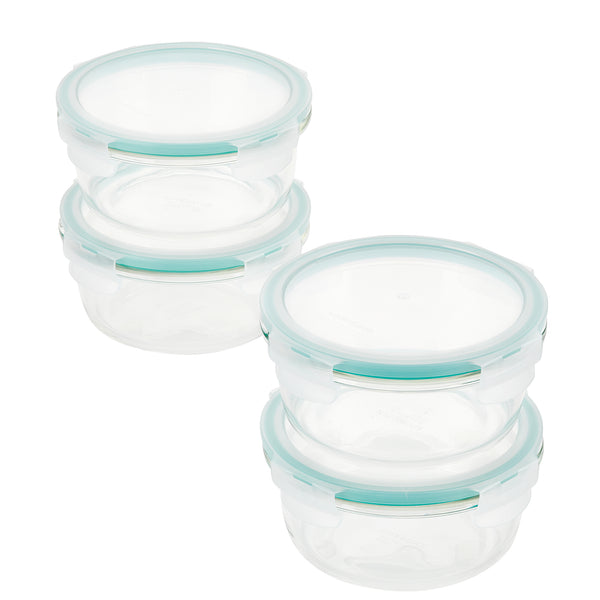 Airtight-Leakproof Borosilicate Glass 4-Piece 22-Oz. Round Container Set